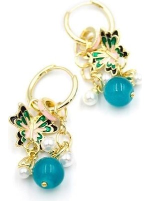 Öfi Boncuklu Kelebek Küpe - Pembe