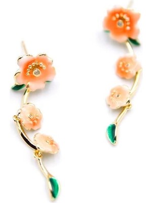 Öfi Mineli Çiçek Küpe - Turuncu