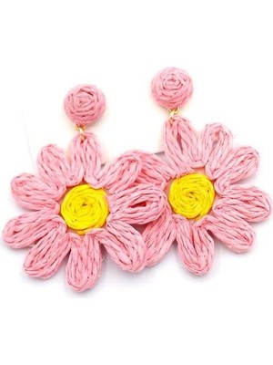 Öfi Papatya Hasır Küpe - Pembe