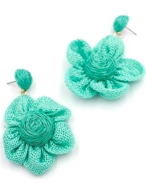 Öfi Papatya Hasır Küpe - Turkuaz