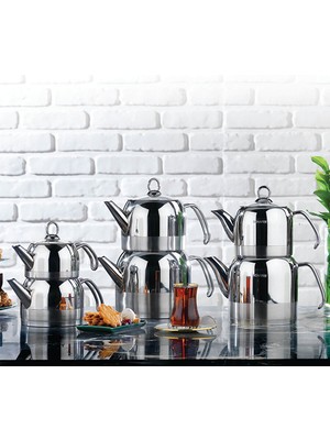 Schafer Ada Metal Çaydanlık Takımı (Büyük) 4 Parça-Inox