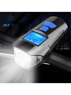 Alytech 5 Modlu LCD Ekranlı Akıllı Bisiklet Farı – Korna + Hız Göstergesi + Şarjlı LED Aydınlatma