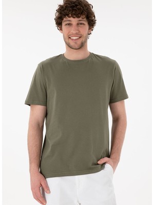 Erkek Regular Fit Bisiklet Yaka Koyu Haki Basic Tişört