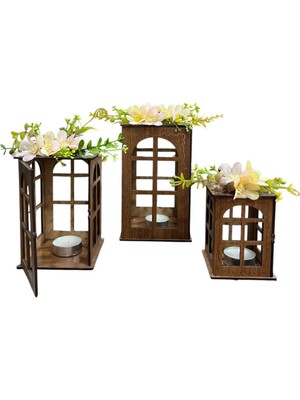 Espa Çiçek Desenli Koyu Ahşap 3’lü Mumluk Seti – Rustik ve Zarif Dekor(küçük 12cmx7cmx7cm, orta16cmx8cmx8cm, büyük 18 cmx10cmx10cm)