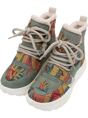 Kadın Vegan Deri Turkuaz Bot - Love Tasarım