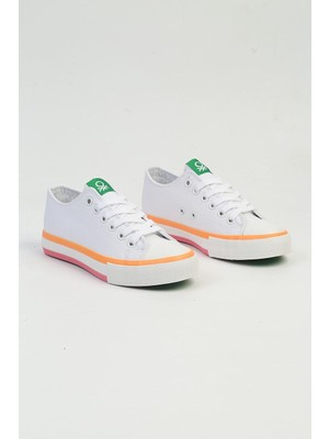 United Colors Of Benetton Beyaz-Turuncu Kadın Sneaker BNI-10031-BEYAZ Turuncu