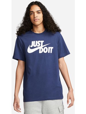 Nike Mavi Erkek Yuvarlak Yaka Regular Fit T-Shirt AR5006-410 M Nsw Tee Just Do It Swo