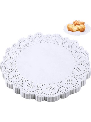 Dekals 50 Adet Yuvarlak Kullanat Dantel Kağıt Sunumluk Çok Amaçlı Kağıt Servis Altlığı – 26 cm