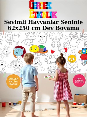 Minik Hayvanlar 2.5 Dev Boyama Kağıdı | Doğum Günü Partisi Anaokulu Oyun Hediyesi