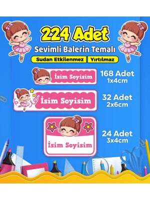 Sevimli Balerin Temalı Okul Kreş Kişiye Özel Isim Etiket Seti - Model 452