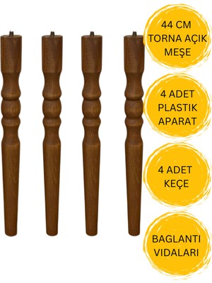 Açık Meşe 44 cm Torna Ahşap Sehpa / Mobilya Ayağı – 4 Adet Ahşap Torba Ayak (Bağlantı Aparatları ve Vidalar Dahil – Tv Ünitesi, Konsol, Dresuar, Sehpa, Puf…
