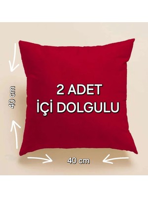 Hobizer  Tekstil 2'li 40X40 Kırmızı Içi Dolgulu Fermuarsız Yastık