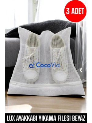 ( 3 Adet ) Lüx Beyaz Renk Ayakkabı Yıkama Filesi Fermuarlı Ayakkabı Temizleme ve Bakım Filesi