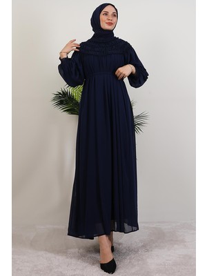 Giza Store Gipe Detay Şifon Elbise Lacivert