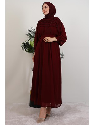 Giza Store Gipe Detay Şifon Elbise Bordo