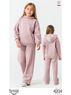 Kız Çocuk 3 Iplik  Şardonlu Kapüşonlu Alt Üs Takım Eşofman Takımı 4204P