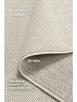 Bukle Kilim Düz Yumuşak Sisal Jüt Taban %100 Polipropilen Tozumaz Oda Koridor Halısı Krem Renk