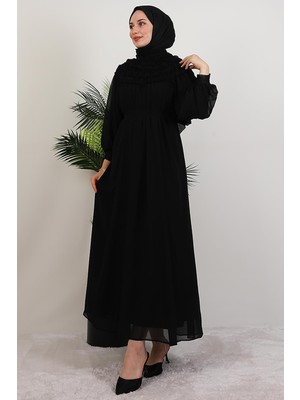 Giza Store Gipe Detay Şifon Elbise Siyah