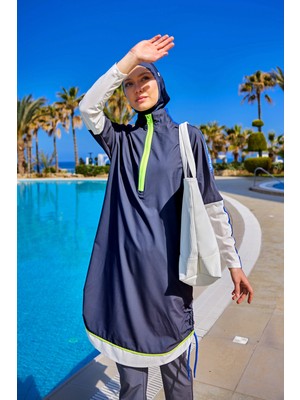 Marina Füme Tam Kapalı Tesettür Mayo Polyester - Elastan Malzemeden Hakim Yakalı ve Su İtici Özellikte