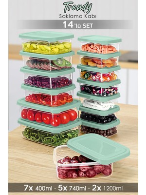 14'lü Dikdörtgen Saklama Kabı Seti, Mikrodalga Uyumlu, Pratik ve Şık Organizatör