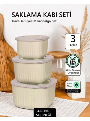 3'lü Silikon Kapaklı Hava Almaz Saklama Kabı Seti, Mikrodalga ve Buzluk Uyumlu