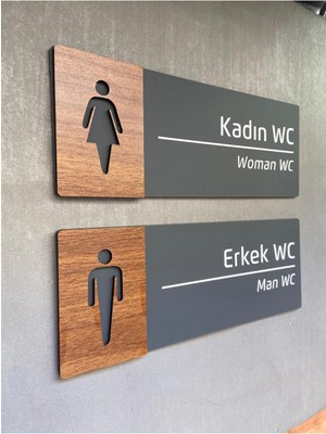 Ceviz Desenli Bay-Bayan Wc Kapı Isimliği, Şık ve Kullanışlı Tasarım
