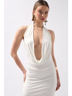 Şal Yaka Dekolte Maxi Elbise