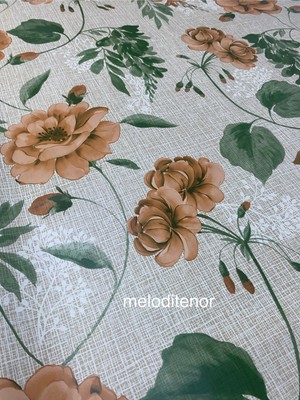 Elyaf Astarlı Kirimet Rengi Çiçekli Kaymaz  Pvc Muşamba Masa Örtüsü