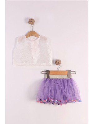 Lila Renkli Ponpon Etek