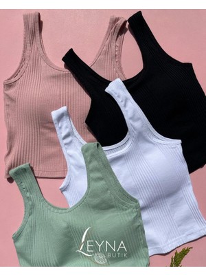 Pamuklu Kaşkorse Kumaş Sabit Pedli 4'lü Pudra, Beyaz, Siyah, Yeşil Kadın Crop