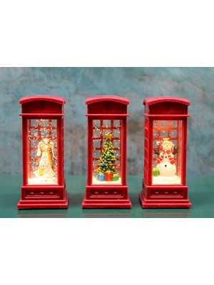 Telefon Kulübeli Işıklı Kar Küresi Kırmızı Tasarım