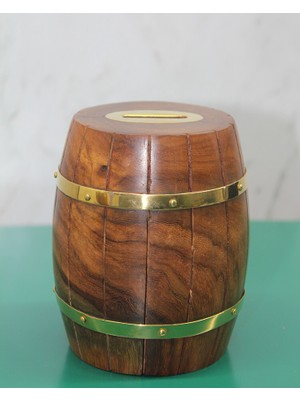 Pirinç Detaylı Fıçı Kumbara Model 4