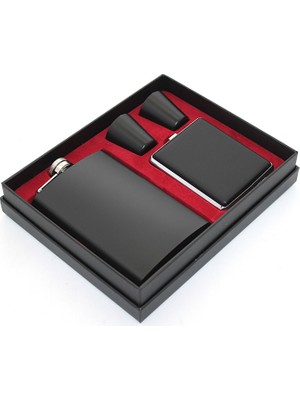 Paslanmaz Çelik 2 Shot Bardak ve Sigara Tabakalı Matara Seti