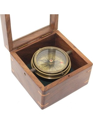 Ahşap Kutulu Pirinç Pusula Model 14