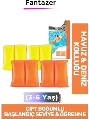 Premium Başlangıç Seviye Çift Boğumlu 3-6 Yaş Çocuk Deniz Havuz Yüzme Öğrenme Şişme Kolluğu