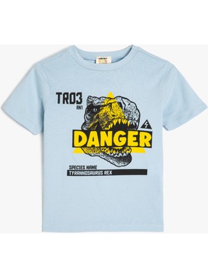 Koton Dinozor Baskılı Bisiklet Yaka Kısa Kollu Pamuklu Tişört