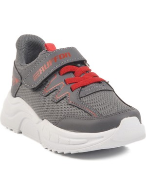 Füme-Kırmızı Fileli Cırtlı Çocuk Spor Ayakkabı Ruffon 2320 F