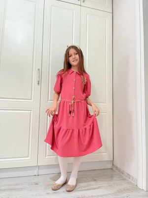 Kız Çocuk Yazlık Kısa Kol Bürümcük Kumaş Elbise 6/12 Yaş