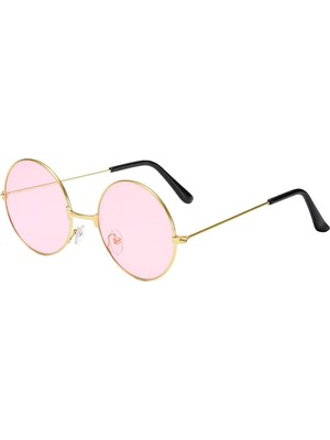 Yuvarlak Cam John Lennon Tarzı Gold Pembe Gözlük