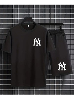 Ny Baskılı Unisex Yazlık Ikili Spor Takım - Tişört ve Şort