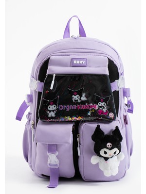 Kuromi Kawaii Kore Tarzı Aksesuarlı Çok Bölmeli Çocuk Okul Çantası