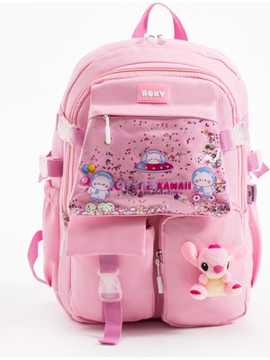 Stitch Kawaii Kore Tarzı Aksesuarlı Çok Bölmeli Kız Çocuk Okul Çantası