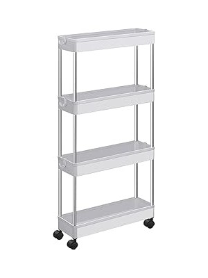 Songmics Arabası, 4 Seviyeli Mutfak Arabası, Mutfak Rafı, Tekerlekli Niş Rafı, Banyo Rafı, Yerden T