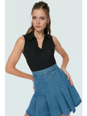 Yazlık Crop Bluz Polyester Elastan Örme Kumaş Rahat Kalıp Mükemmel Uyum ve Şık Konforlu Kesim