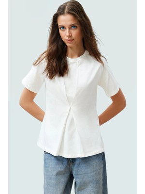 Regular Kalıp Örme Bluz Bisiklet Yaka Kısa Kol 100 Pamuk Yazlık Rahat Kullanım