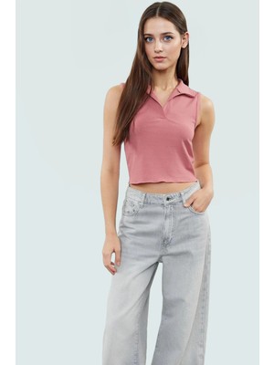 Yazlık Crop Bluz Polyester Elastan Örme Kumaş Rahat Kalıp Mükemmel Uyum ve Şık Konforlu Kesim