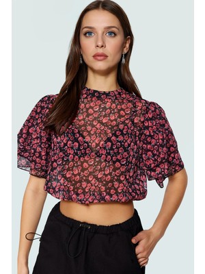 Yazlık Casual Fitted Bluz Kısa Kol Bisiklet Yaka Polyester Şifon Kumaş Uzun Ömürlü Şık Görünüm