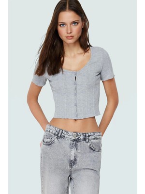 Yazlık Crop Bluz 96%polyester 4%elastan Havuz Yaka Fitted Kalıp Mükemmel Uyum