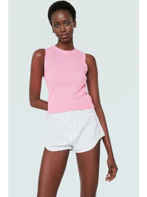 Rahat Kolsuz Triko Bluz Bisiklet Yaka Fitted Kalıp Yazlık Şık Görünüm Yüksek Kalite