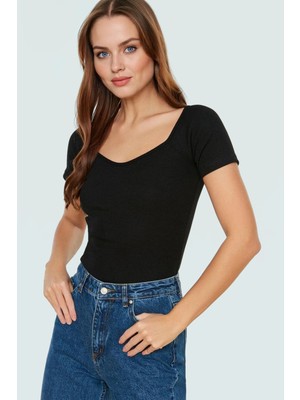 Kısa Kollu Fitted Örme Bluz Esnek Nefes Alan Pamuk Dayanıklı Malzeme Seçkin